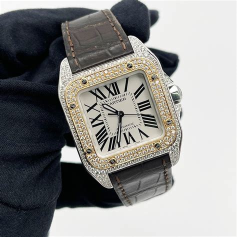 cartier santos rose|Cartier Santos diamond bezel.